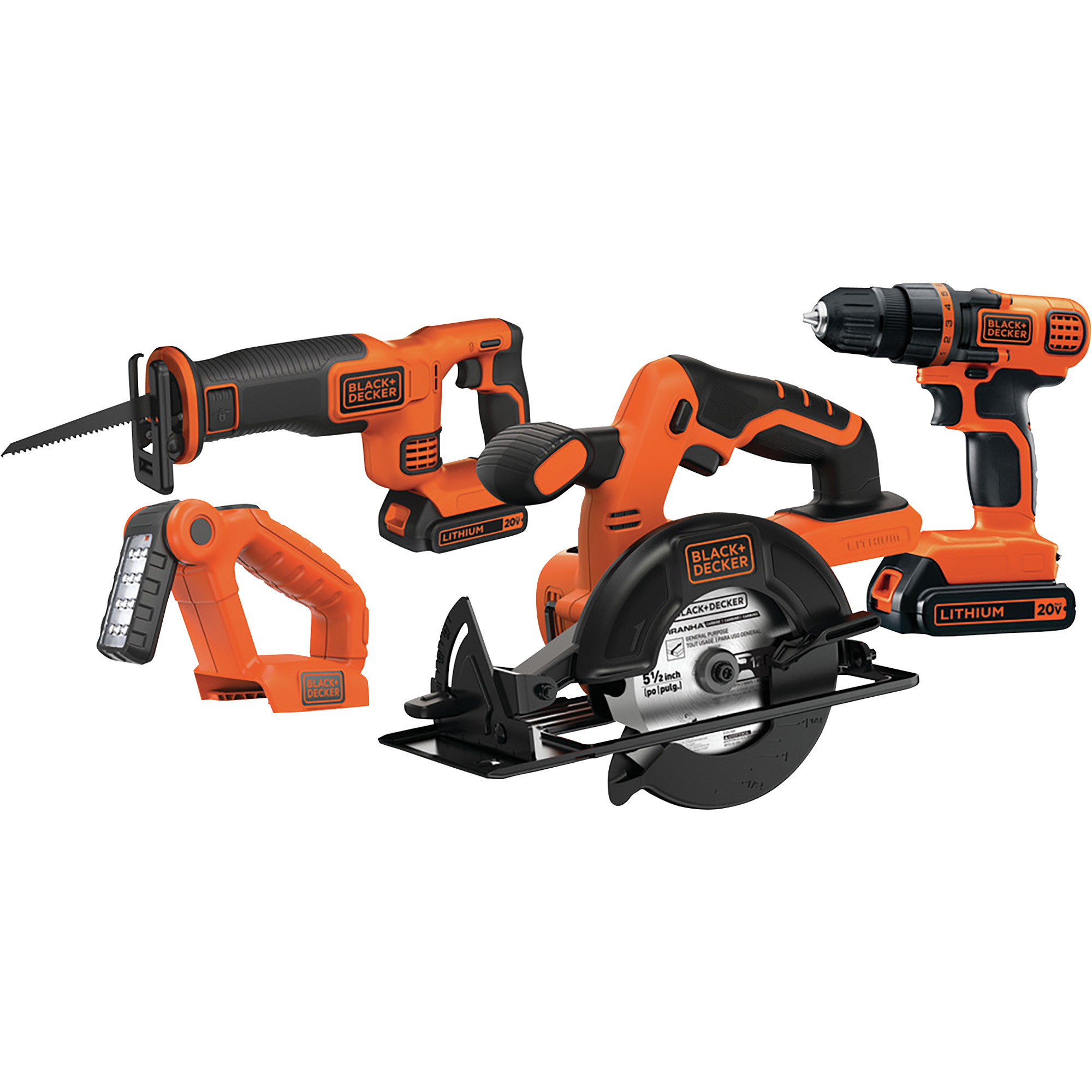 Black + Decker 20V MAX* Cordless 4-Tool Combo Kit, 2 Batteries, Model# BD4KITCDCRL
